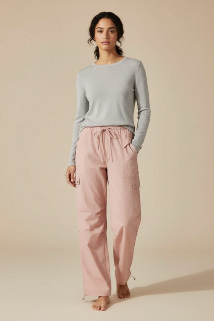Pantalon Randonnée Rose Cargo Fluide Femme - Polyester