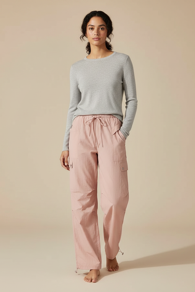 Pantalon Randonnée Rose Cargo Fluide Femme - Polyester