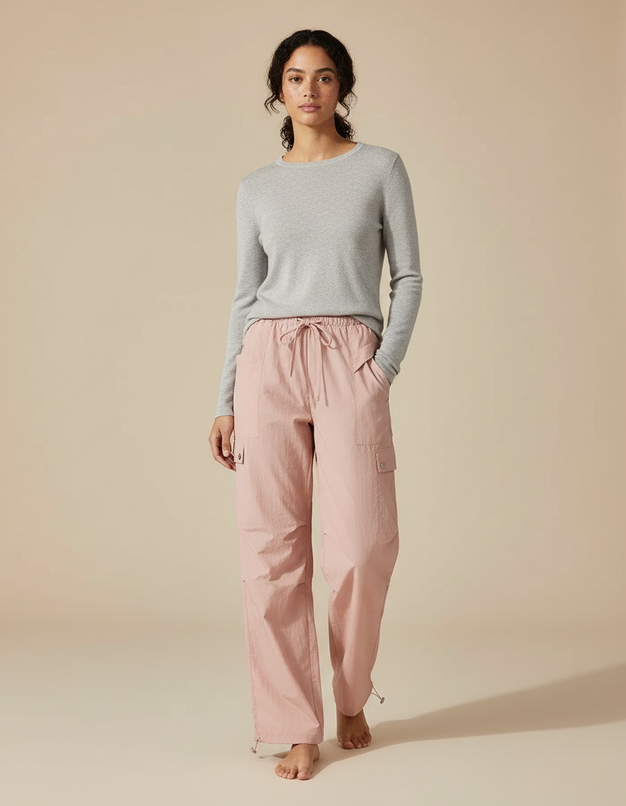 Pantalon Randonnée Rose Cargo Fluide Femme - Polyester