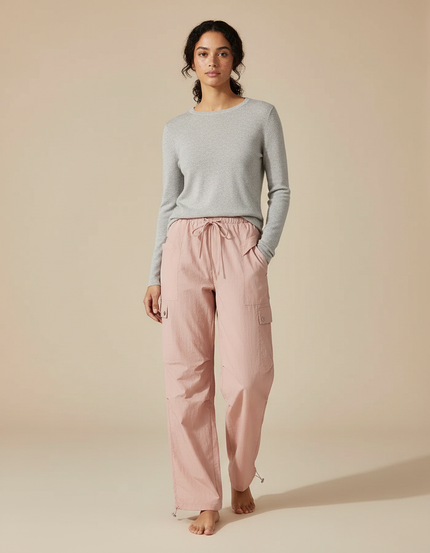Pantalon Randonnée Rose Cargo Fluide Femme - Polyester