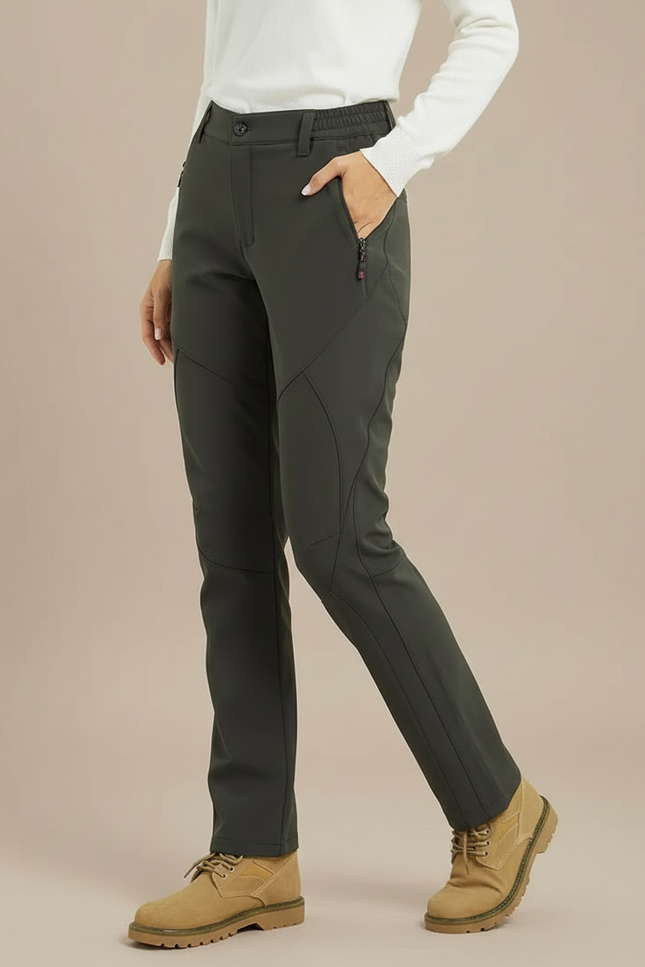Pantalon Randonnée Femme Gris Chaud Softshell Hiver - Kaki Polyester
