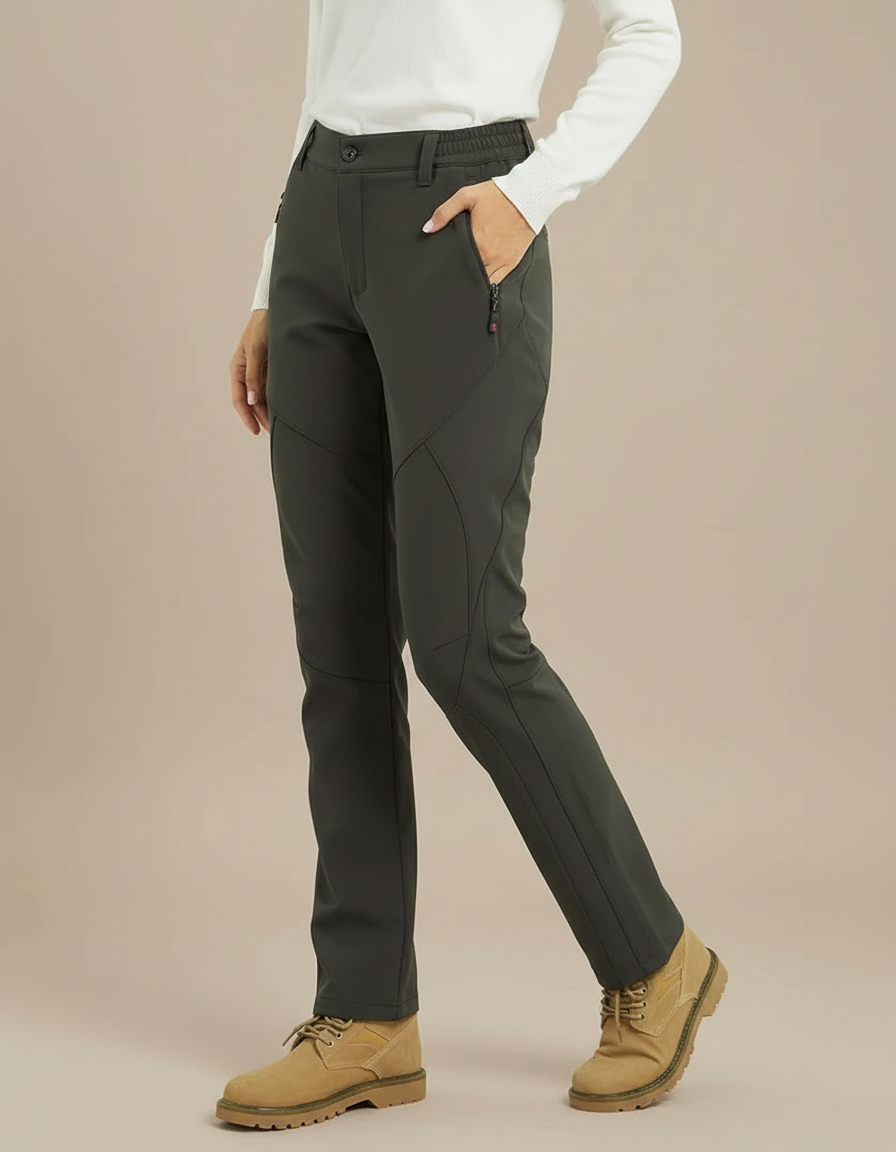 Pantalon Randonnée Femme Gris Chaud Softshell Hiver - Kaki Polyester