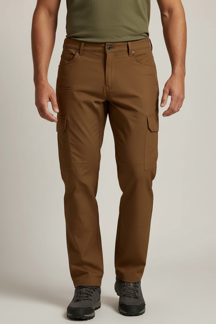 Pantalon Randonnée Marron Cargo Multipoches Homme Tactique Stretch - Polyester