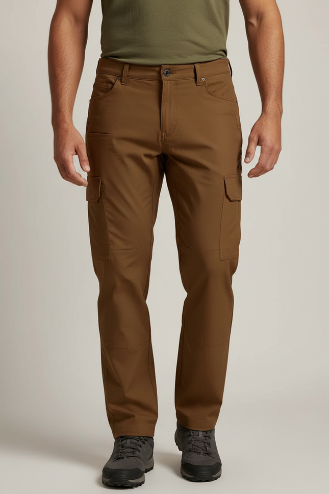 Pantalon Randonnée Marron Cargo Multipoches Homme Tactique Stretch - Polyester
