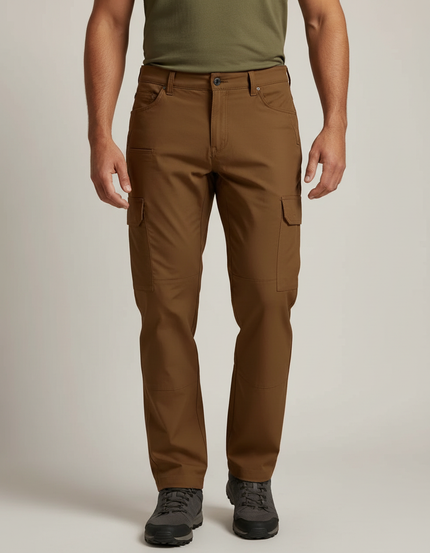 Pantalon Randonnée Marron Cargo Multipoches Homme Tactique Stretch - Polyester