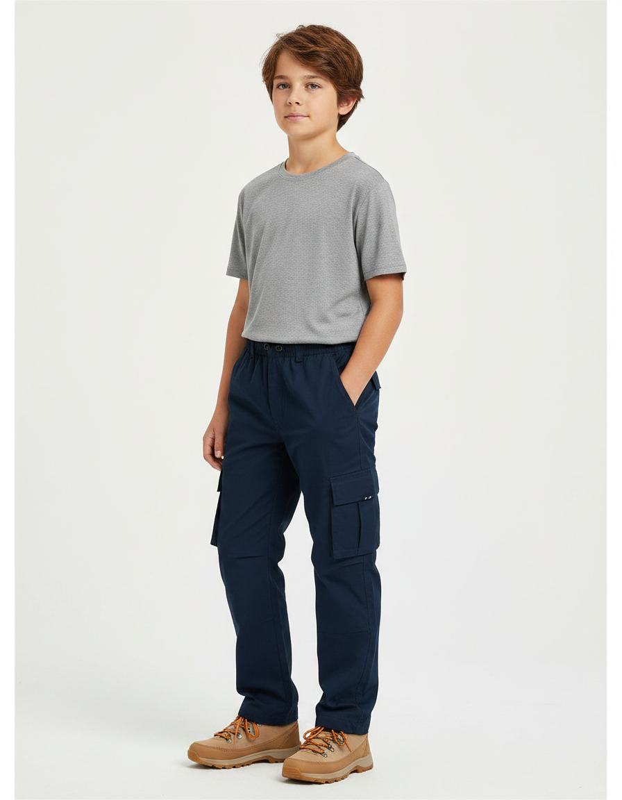 Pantalon Randonnée Bleu Marine Cargo Enfant Décontracté - Polyester