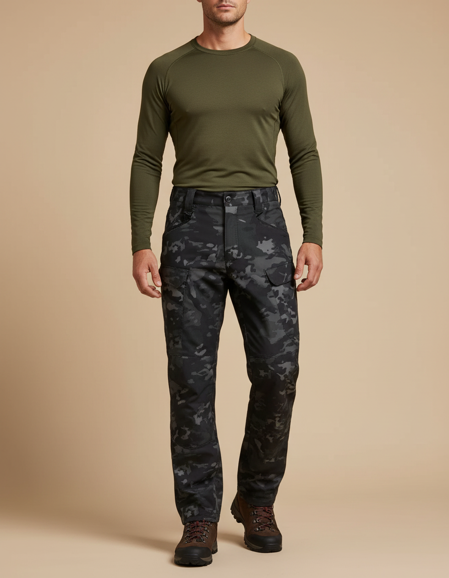 Pantalon Randonnée Camouflage Militaire Multi-Poches Homme - Imprimé Polyester
