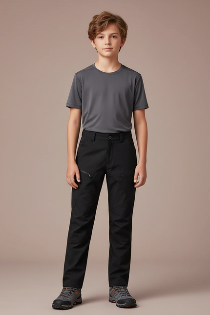 Pantalon Randonnée Noir Enfant Coupe Droite - Polyester