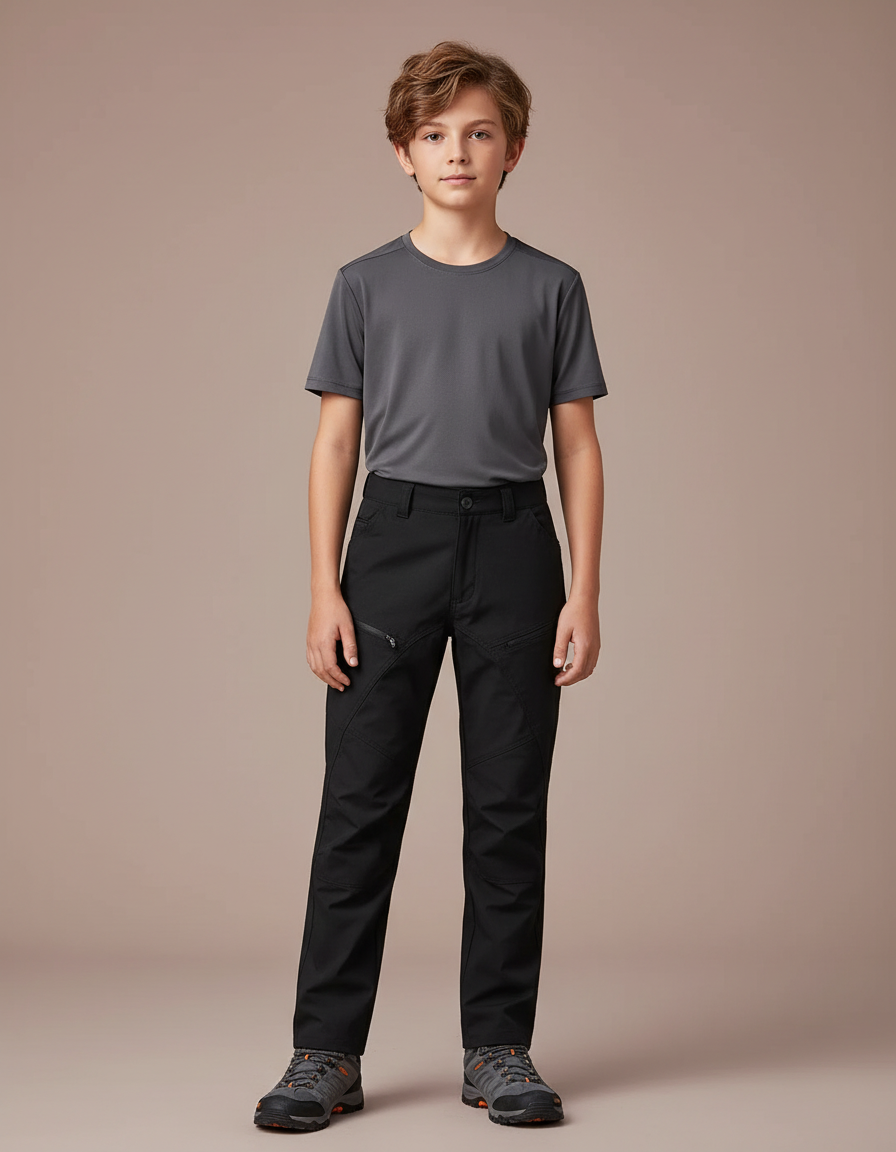 Pantalon Randonnée Noir Enfant Coupe Droite - Polyester