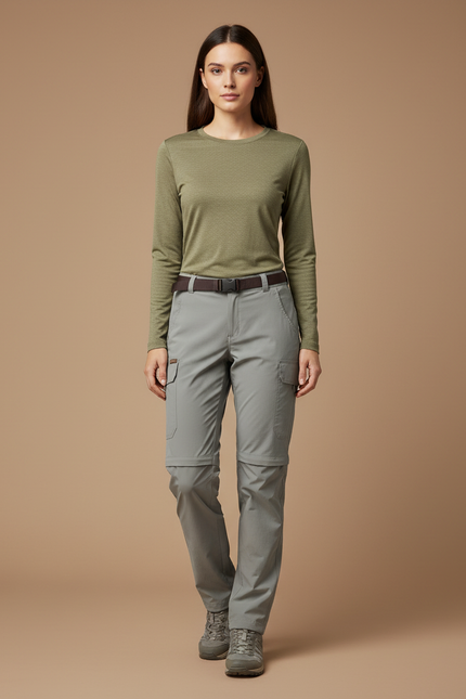 Pantalon Randonnée Convertible Femme Gris Léger Respirant - Polyester