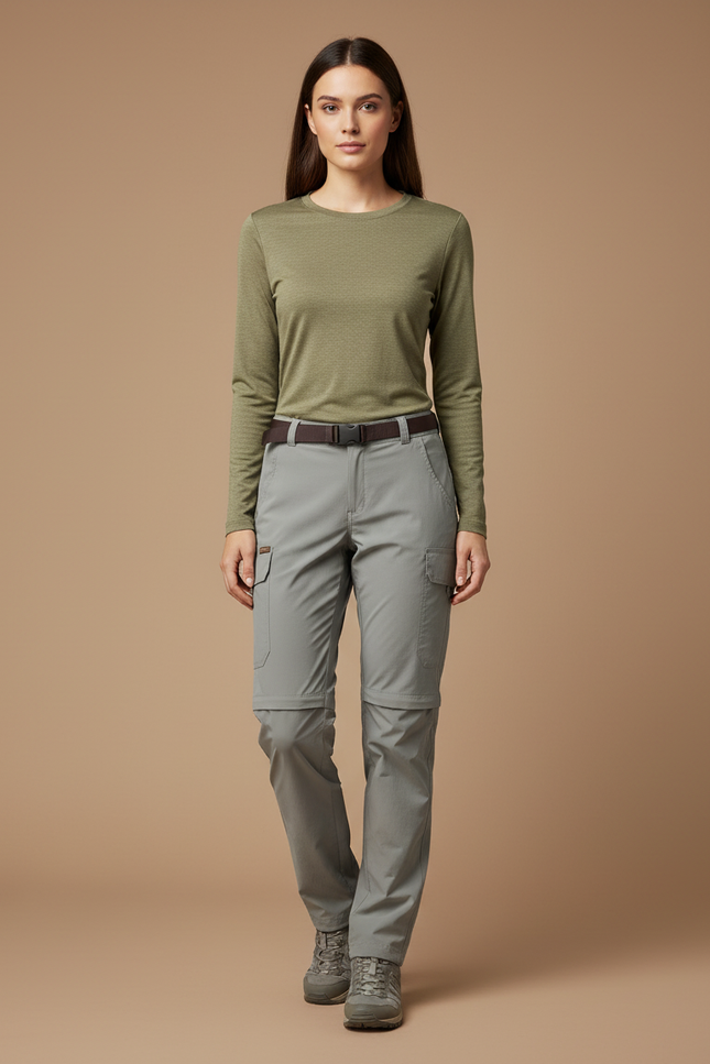 Pantalon Randonnée Convertible Femme Gris Léger Respirant - Polyester