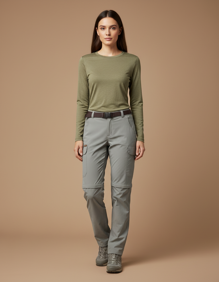 Pantalon Randonnée Convertible Femme Gris Léger Respirant - Polyester