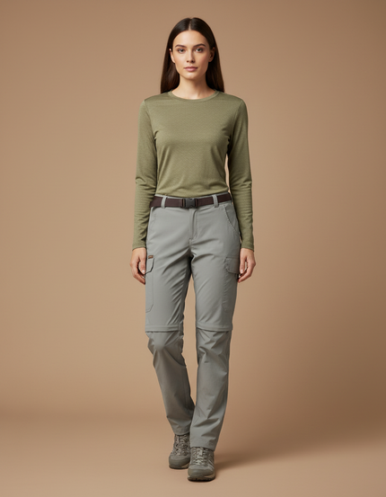 Pantalon Randonnée Convertible Femme Gris Léger Respirant - Polyester