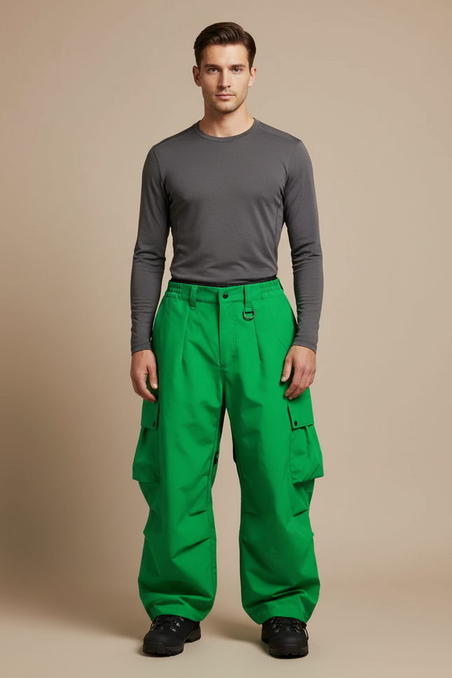 Pantalon Randonnée Vert Ample Cargo Homme Imperméable - Polyester
