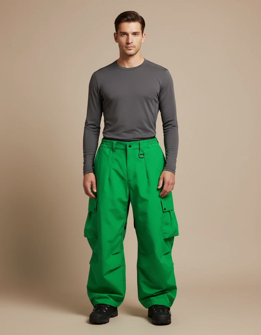Pantalon Randonnée Vert Ample Cargo Homme Imperméable - Polyester