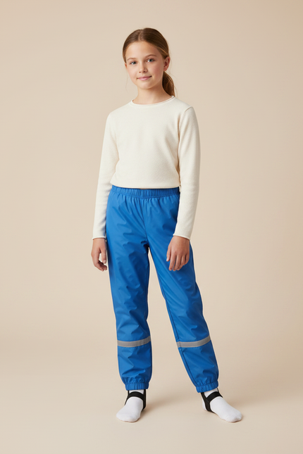 Pantalon Randonnée Bleu Enfant Imperméable Réfléchissant - Polyester