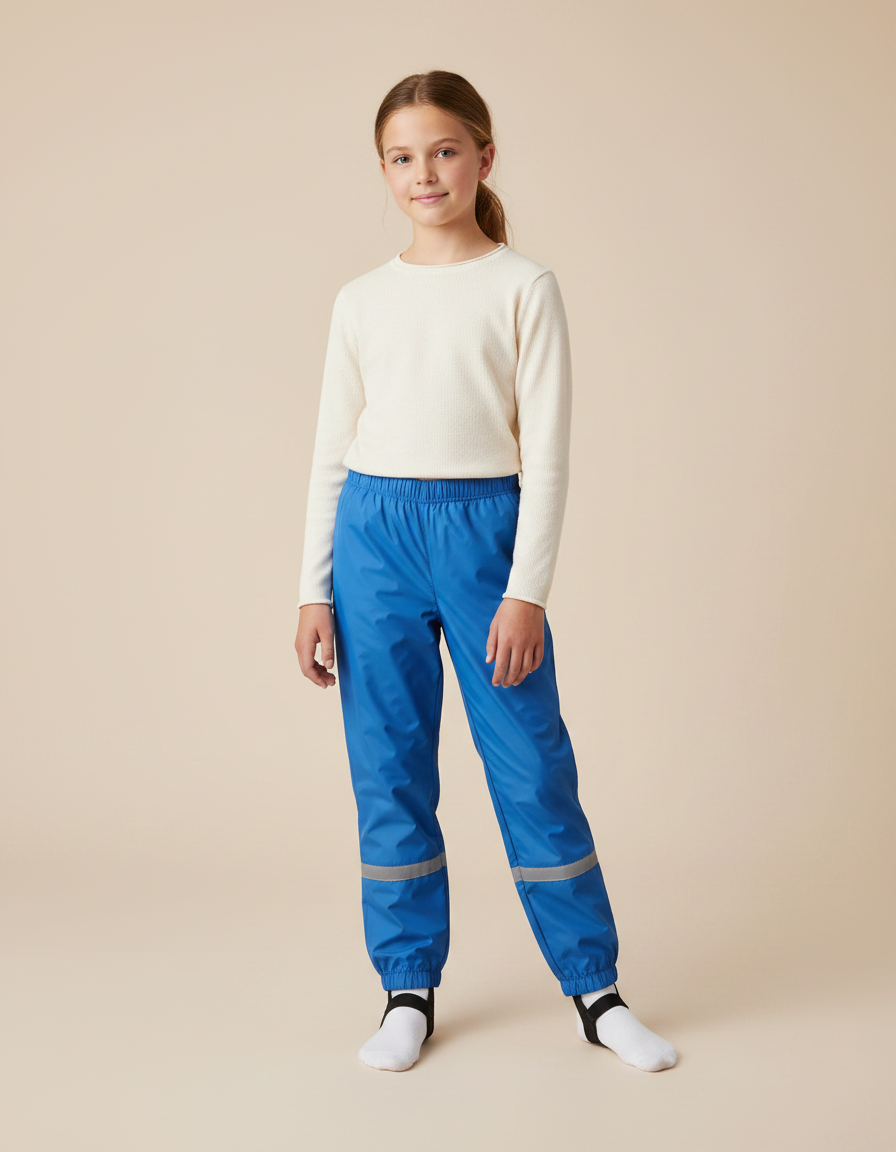 Pantalon Randonnée Bleu Enfant Imperméable Réfléchissant - Polyester