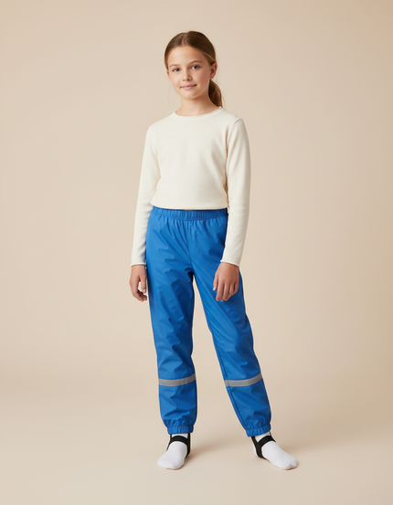 Pantalon Randonnée Bleu Enfant Imperméable Réfléchissant - Polyester