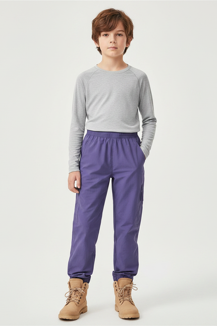 Pantalon Randonnée Enfant Violet Léger Cargo Élastiqué - Polyester