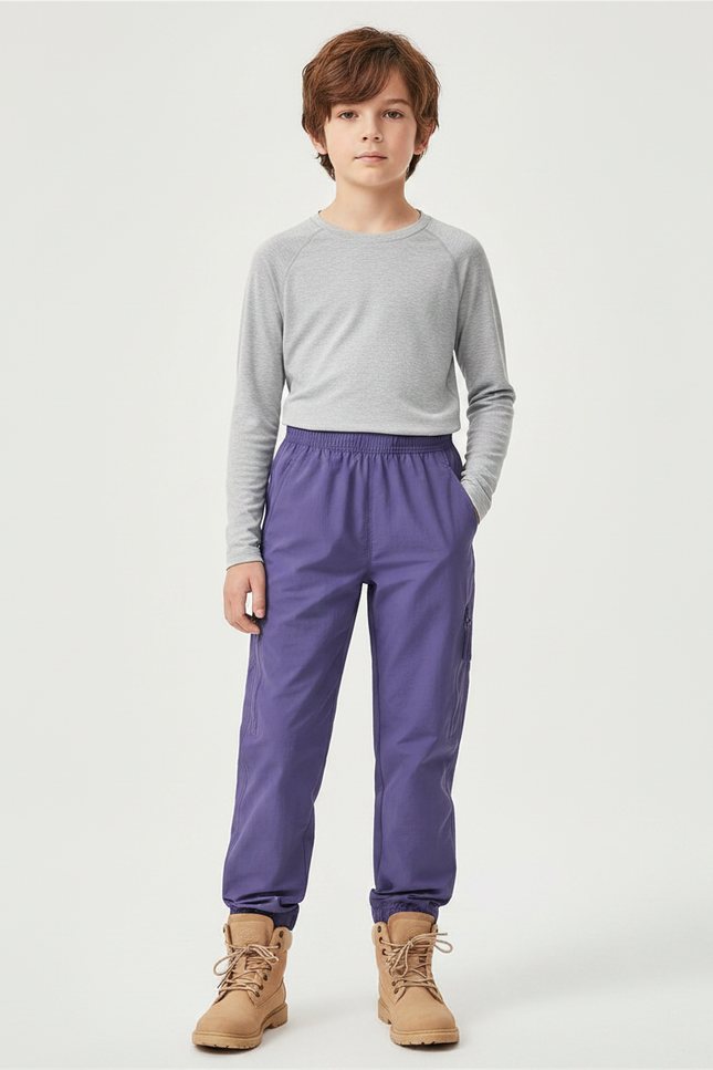 Pantalon Randonnée Enfant Violet Léger Cargo Élastiqué - Polyester