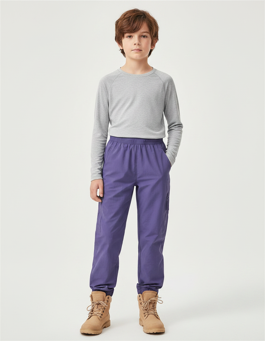 Pantalon Randonnée Enfant Violet Léger Cargo Élastiqué - Polyester