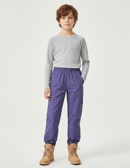 Pantalon Randonnée Enfant Violet Léger Cargo Élastiqué - Polyester