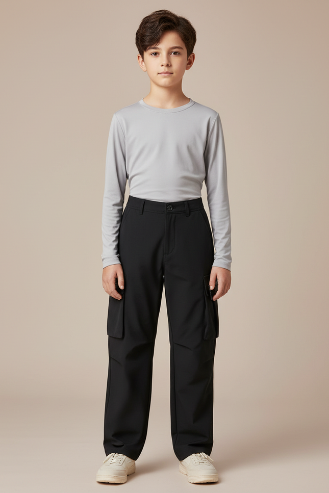 Pantalon Randonnée Noir Cargo Coupe Droite Enfant - Polyester