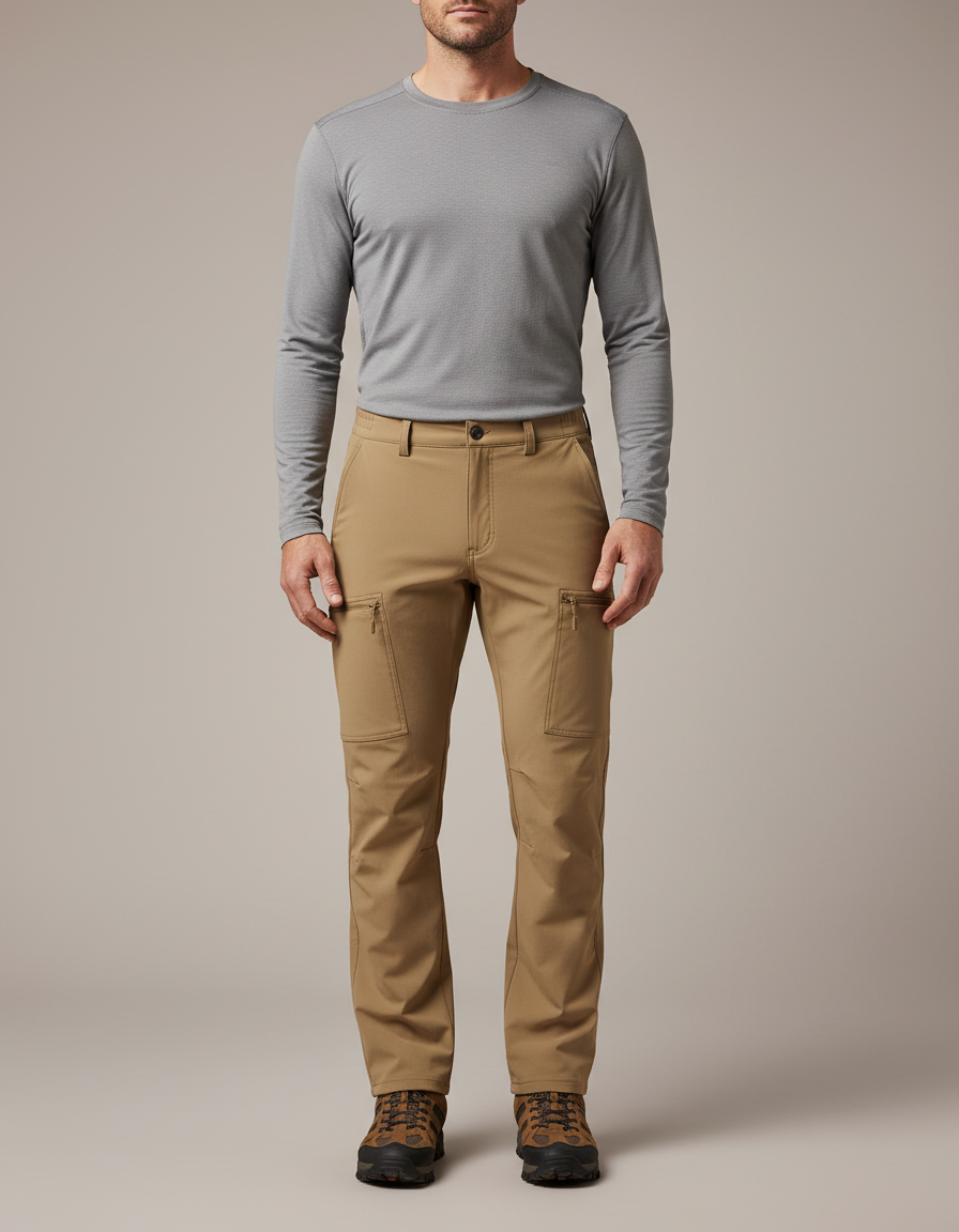Pantalon Randonnée Kaki Homme Multi-poches Décontracté Séchage Rapide - Polyester