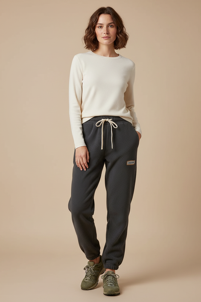 Pantalon Randonnée Gris Matelassé Molleton Doux Cordon Femme