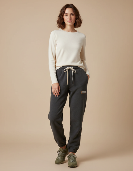 Pantalon Randonnée Gris Matelassé Molleton Doux Cordon Femme