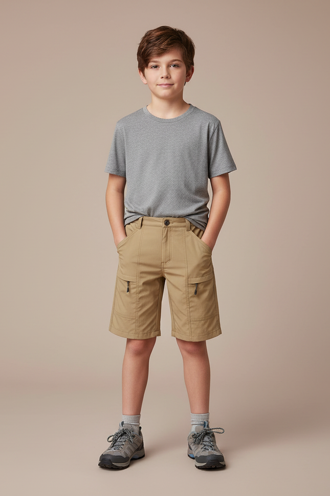 Pantalon Randonnée Garçon Kaki Cargo Léger - Polyester