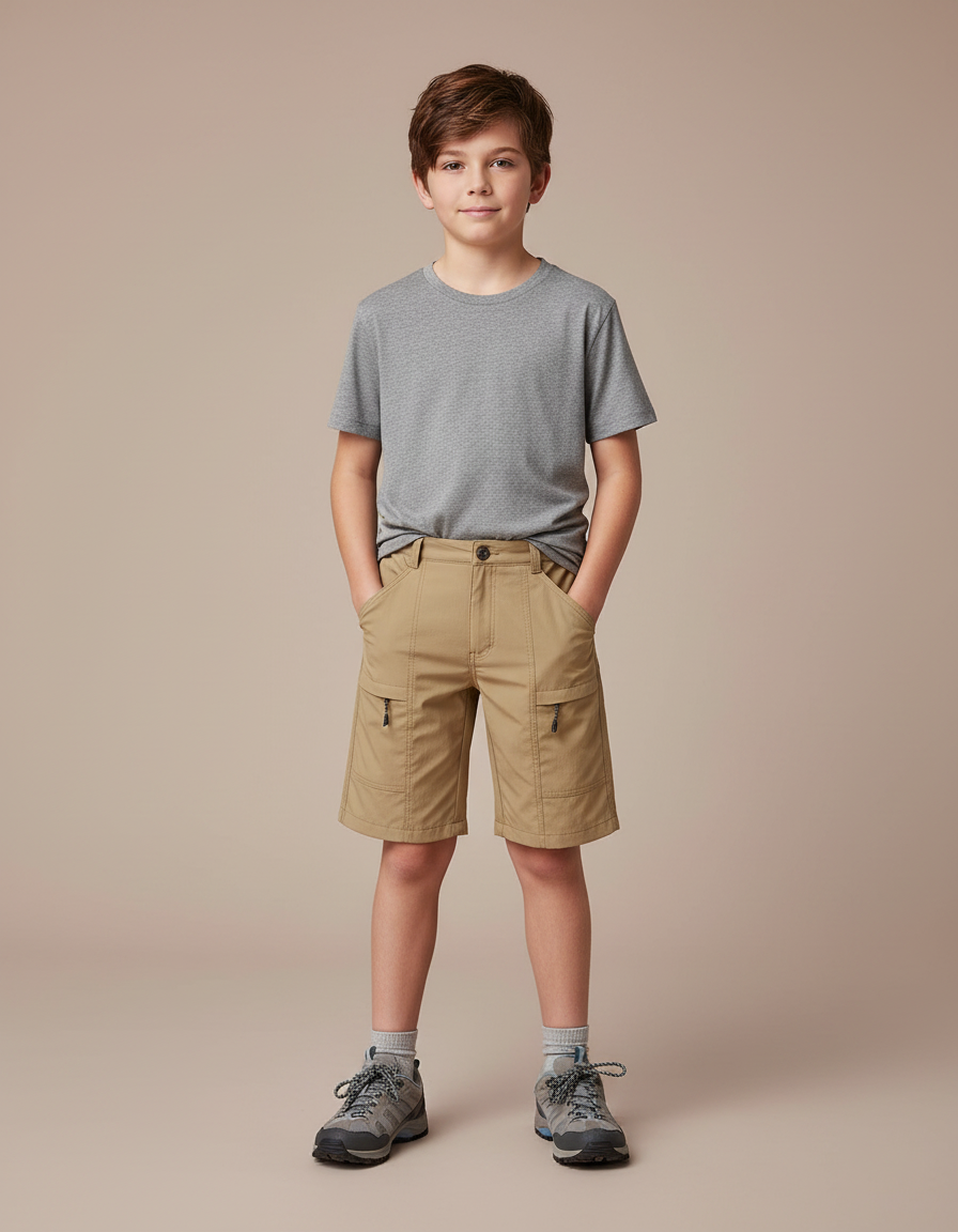 Pantalon Randonnée Garçon Kaki Cargo Léger - Polyester