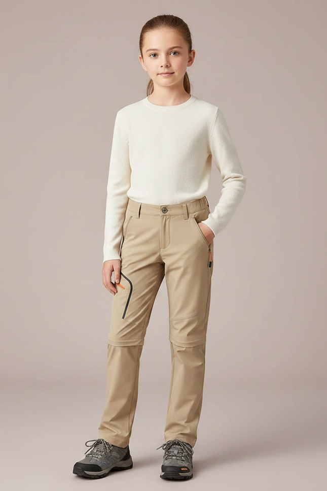 Pantalon Randonnée Beige Convertible Séchage Rapide Enfant - Polyester
