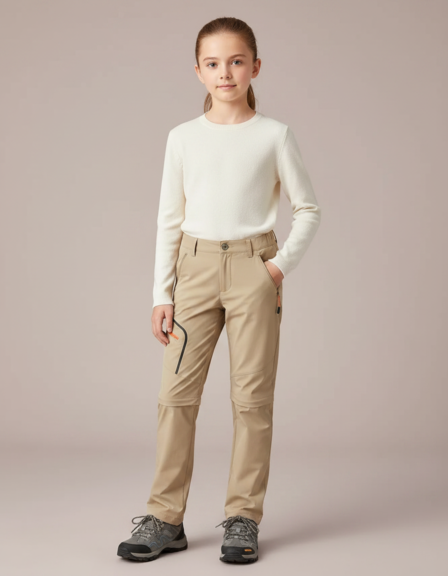 Pantalon Randonnée Beige Convertible Séchage Rapide Enfant - Polyester
