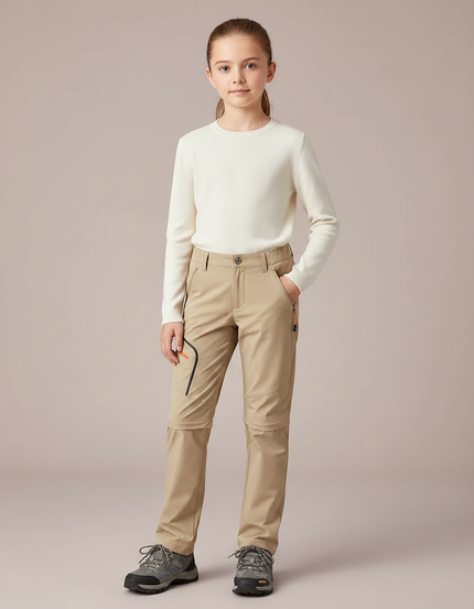Pantalon Randonnée Beige Convertible Séchage Rapide Enfant - Polyester