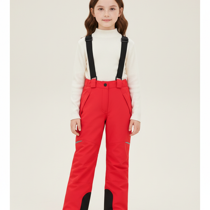 Pantalon Randonnée Rouge Bretelles Enfant Imperméable Hiver - Polyester