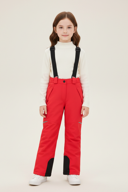 Pantalon Randonnée Rouge Bretelles Enfant Imperméable Hiver - Polyester