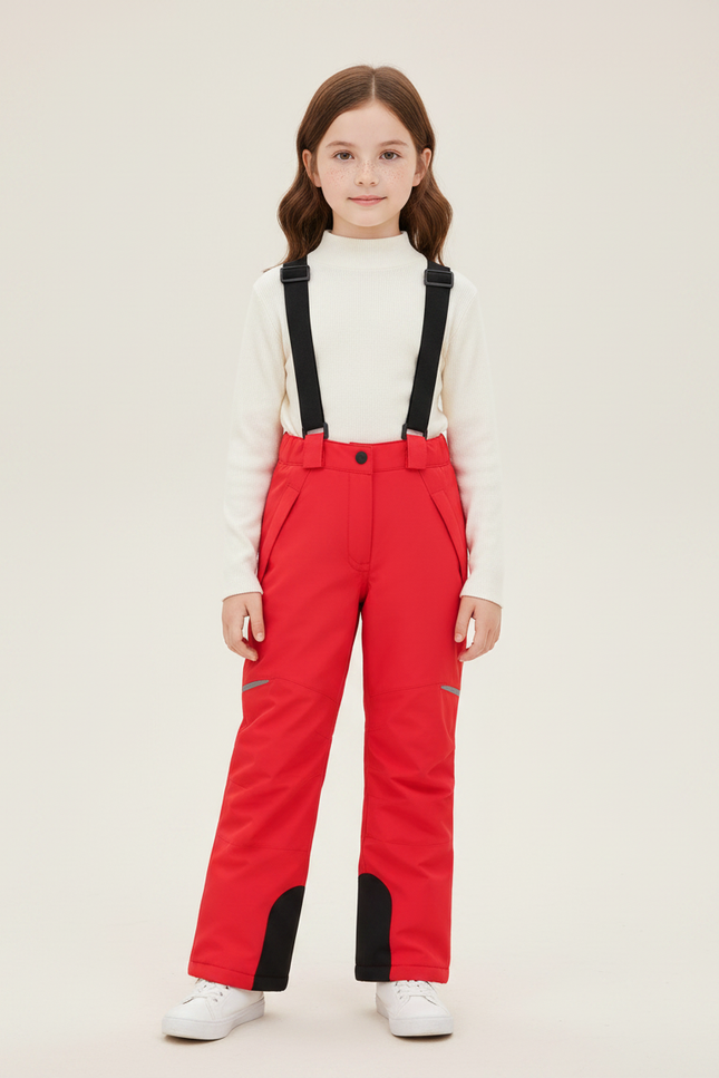 Pantalon Randonnée Rouge Bretelles Enfant Imperméable Hiver - Polyester
