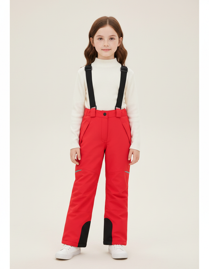 Pantalon Randonnée Rouge Bretelles Enfant Imperméable Hiver - Polyester