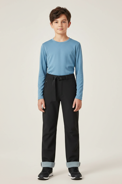 Pantalon Randonnée Noir Imperméable Enfant Doublé Polaire - Polyester