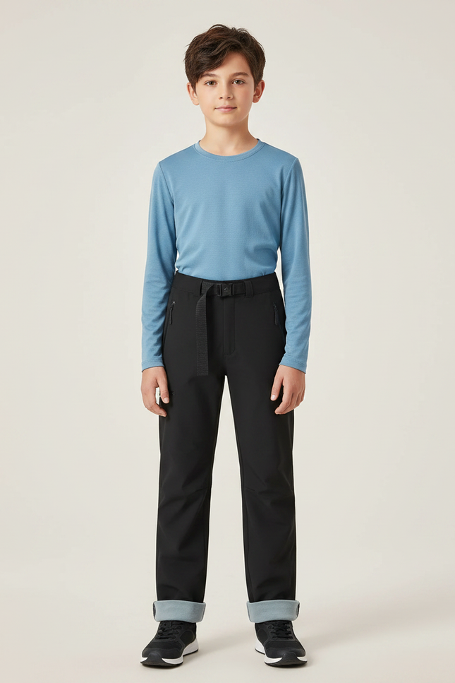 Pantalon Randonnée Noir Imperméable Enfant Doublé Polaire - Polyester