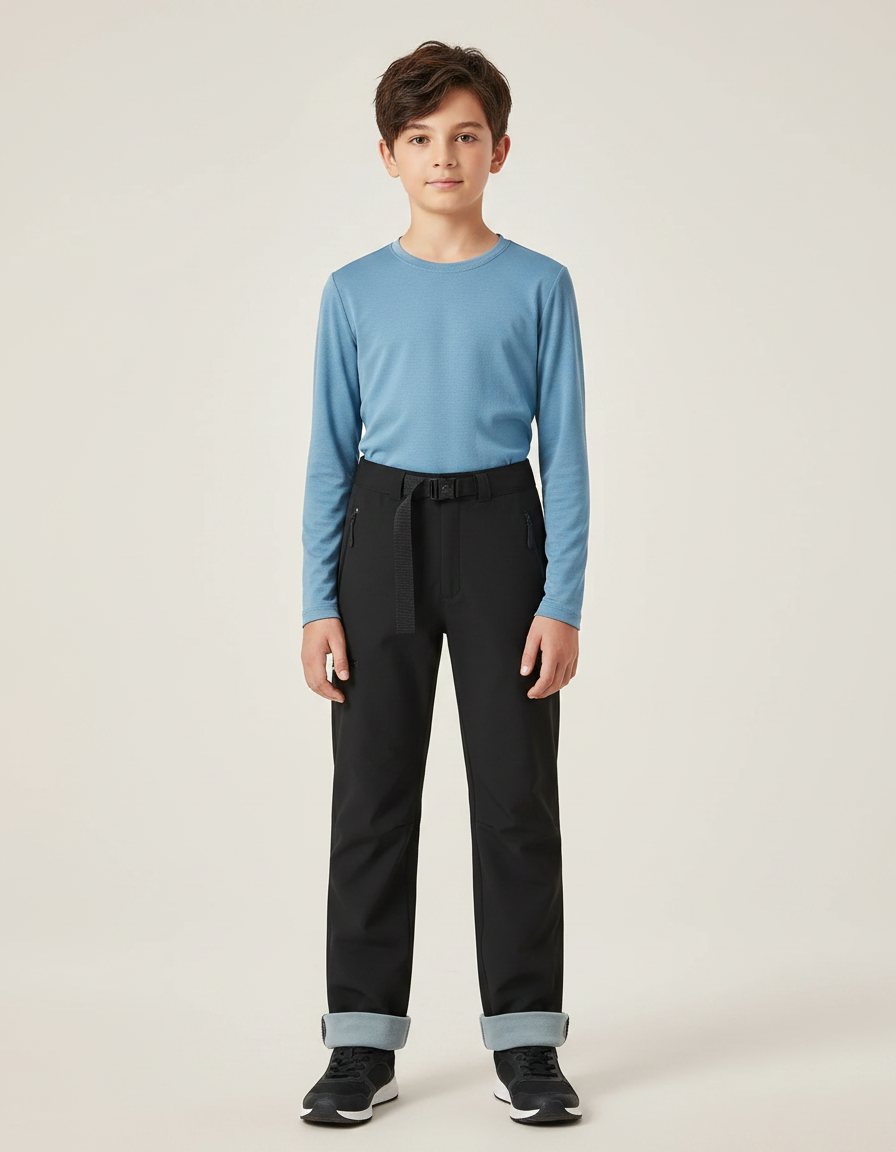 Pantalon Randonnée Noir Imperméable Enfant Doublé Polaire - Polyester