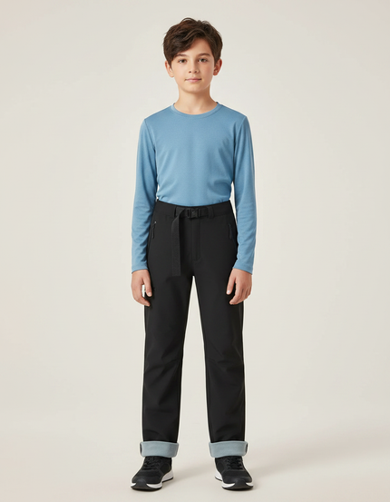 Pantalon Randonnée Noir Imperméable Enfant Doublé Polaire - Polyester
