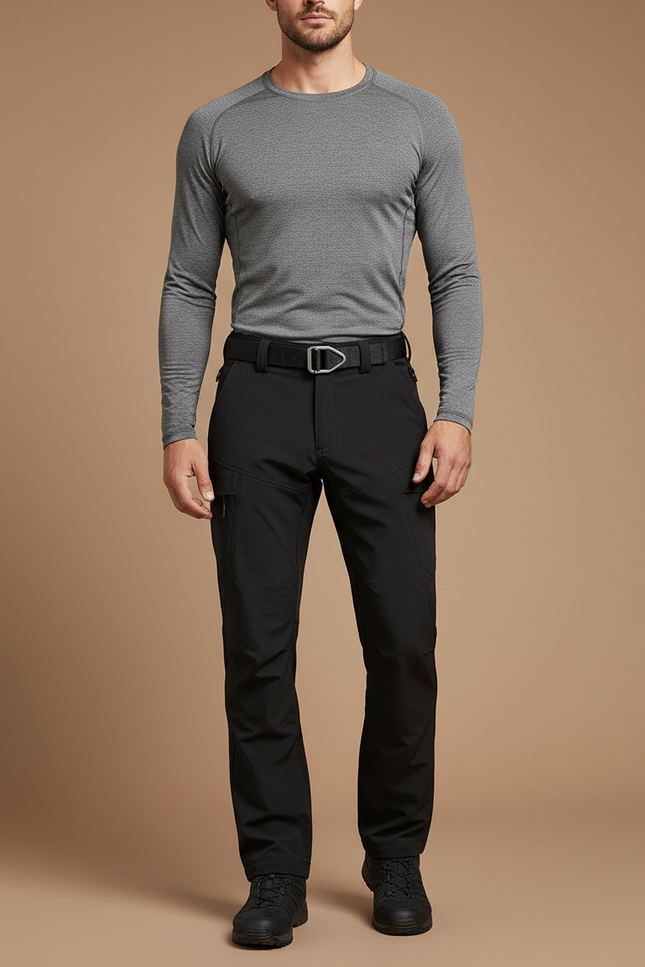 Pantalon Randonnée Noir Homme Tactique Softshell - Polyester