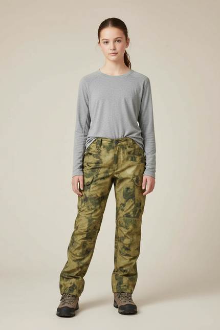 Pantalon Randonnée Camouflage Vert Cargo Femme Épais - Toile