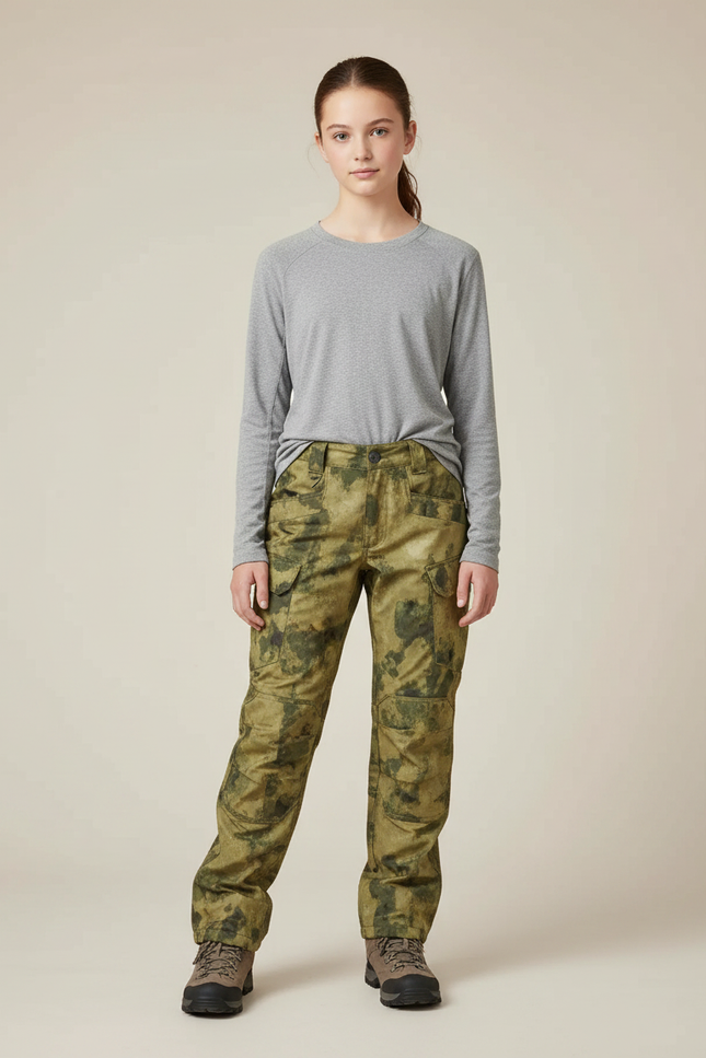 Pantalon Randonnée Camouflage Vert Cargo Femme Épais - Toile