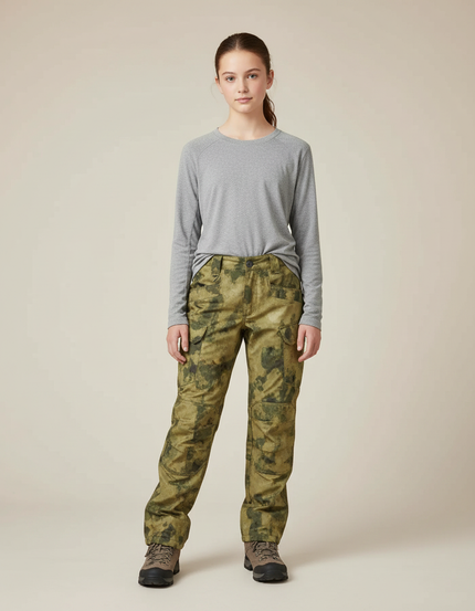 Pantalon Randonnée Camouflage Vert Cargo Femme Épais - Toile