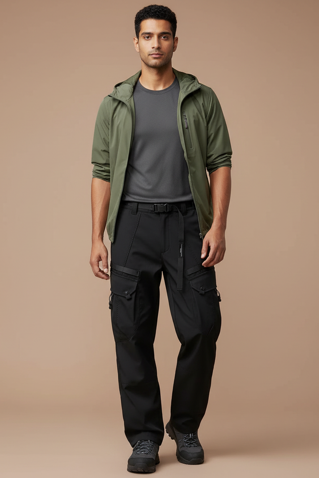 Pantalon Randonnée Noir Cargo Multi-Poches Homme Léger - Polyester