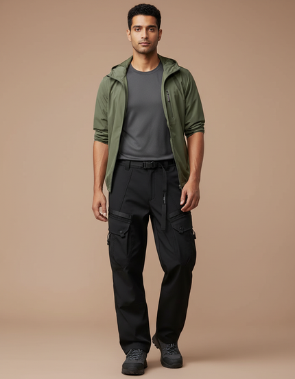 Pantalon Randonnée Noir Cargo Multi-Poches Homme Léger - Polyester