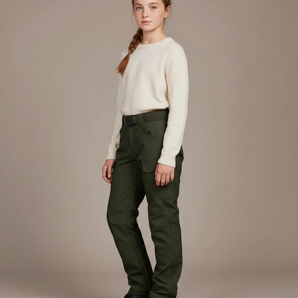 Pantalon Randonnée Vert Femme Cargo Ceinturé Épais - Polyester
